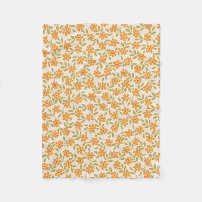 Couverture Polaire Fleur Orange Rétro 70s (Devant)