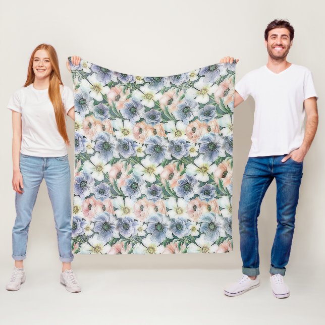 Couverture Polaire Fleur pastel aquarelle douce  (En situation)