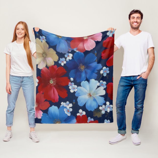 Couverture Polaire Fleur Patriote Rouge Bleu Blanc (9) (En situation)