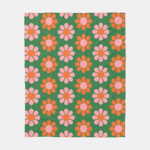 Couverture Polaire Fleur rétro colorée Motif vert et rose