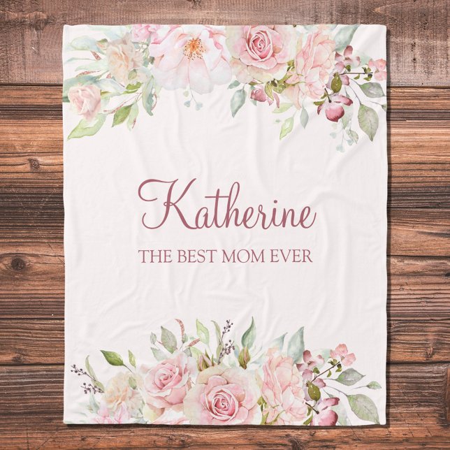 Couverture Polaire Fleur rose pastel Floral Meilleure Maman Jamais (Close up)