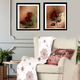 Couverture Polaire Fleur rouge avec étoiles Blanche polaire