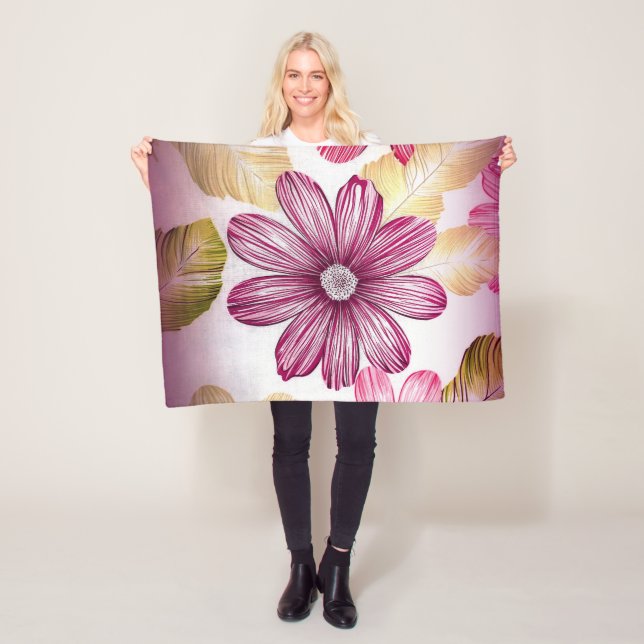 Couverture Polaire Fleur Rouge Avec Feuilles (En situation)