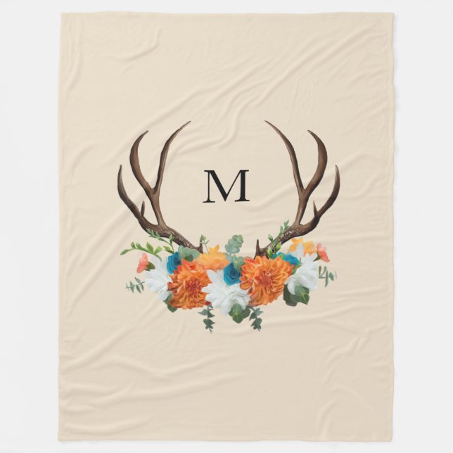 Couverture Polaire Fleur rustique de campagne bois de cerf BOHO (Devant)