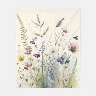 Couverture Polaire Fleur sauvage aquarelle