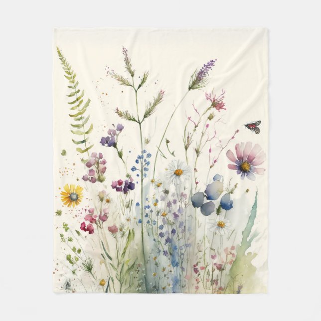 Couverture Polaire Fleur sauvage aquarelle (Devant)