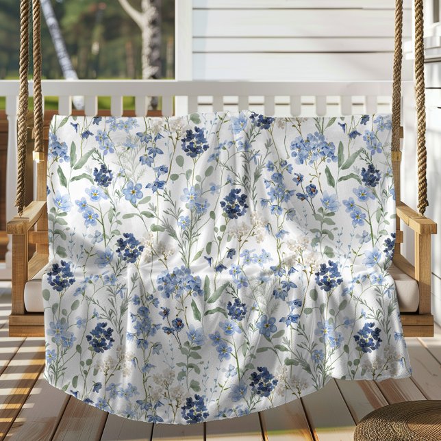 Couverture Polaire Fleur sauvage aquarelle bleue (Créateur téléchargé)