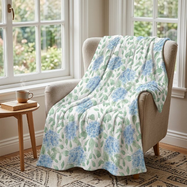 Couverture Polaire Fleur sauvage aquarelle verte bleue (Blue Green Watercolor Wildflower Fleece Blanket)