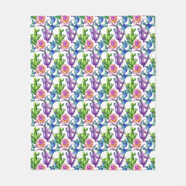 Couverture Polaire Fleur sauvage d'aquarelle Cactus Motif (Devant)