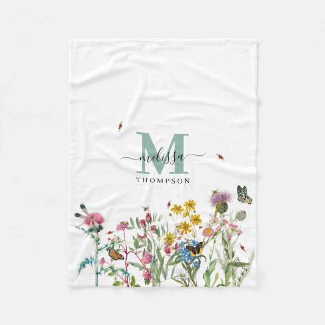Couverture Polaire Fleur sauvage d'aquarelle Insectes Floral Spring G (Devant)