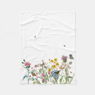 Couverture Polaire Fleur sauvage d'aquarelle Insectes Floral Spring G