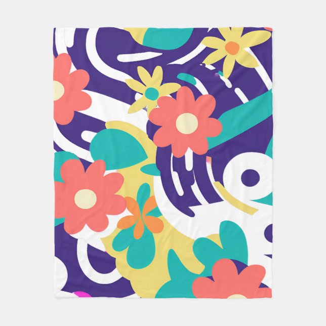 Couverture Polaire Fleur sauvage dynamique Y2K Gras Retro Printemps D (Devant)