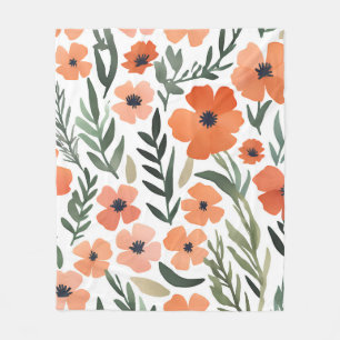 Couverture Polaire Fleur sauvage en terre cuite Boho rustique lancer