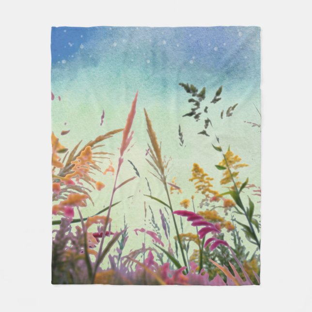 Couverture Polaire Fleur sauvage Et Étoiles (Devant)