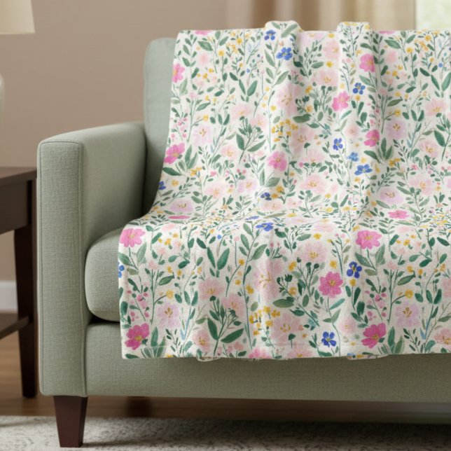 Couverture Polaire Fleur sauvage florale colorée (preppy colorful floral wildflower garden fleece blanket)