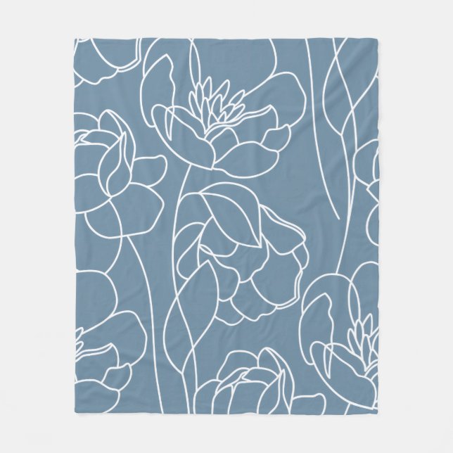 Couverture Polaire Fleur sauvage moderne bleu blanc (Devant)