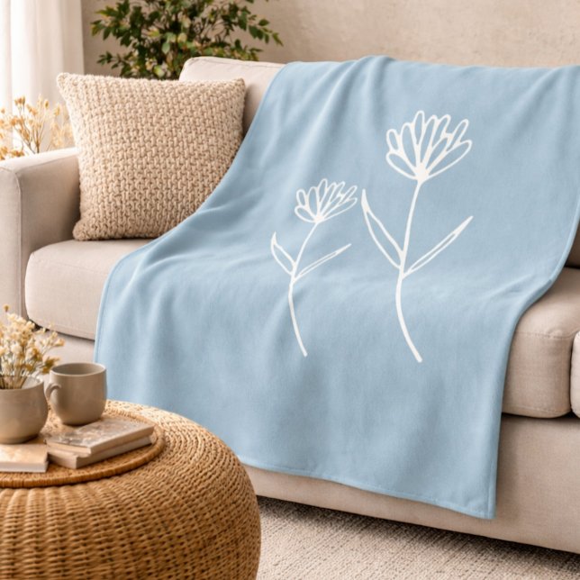 Couverture Polaire Fleur simple élégante bleu poussiéreux  (Créateur téléchargé)