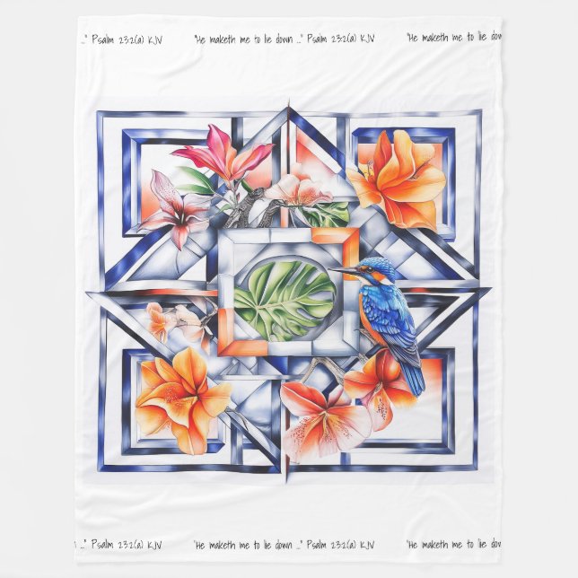 Couverture Polaire Fleur tropicale, botanique avec oiseau (Devant)