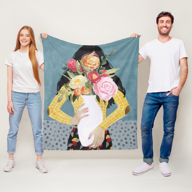 Couverture Polaire Fleur Vase fille (En situation)