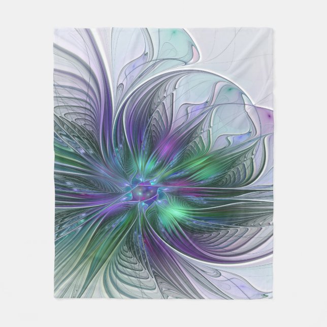 Couverture Polaire Fleur vert violet Art Abstrait moderne Fractal (Devant)