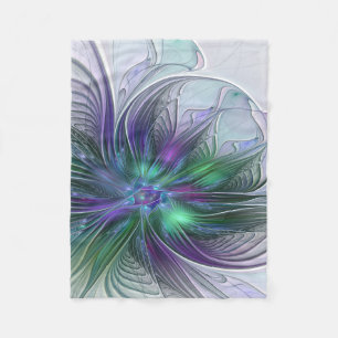 Couverture Polaire Fleur verte abstraite moderne fractale violette