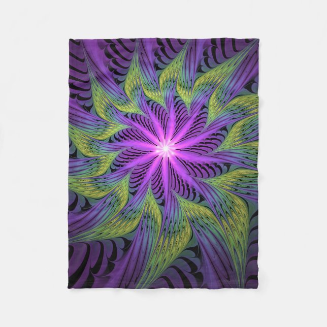 Couverture Polaire Fleur verte violette Art fractal abstrait moderne (Devant)