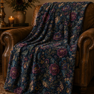 Couverture Polaire Fleur Vintage Broderie Crewel Botanique Élégante S