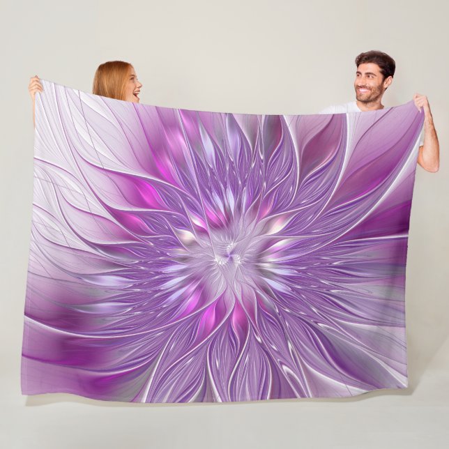 Couverture Polaire Fleur violette rose Passion Abstrait Art fractal (En situation)