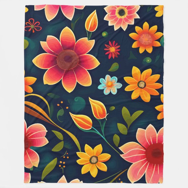Couverture Polaire Fleurie Colorée (Devant)