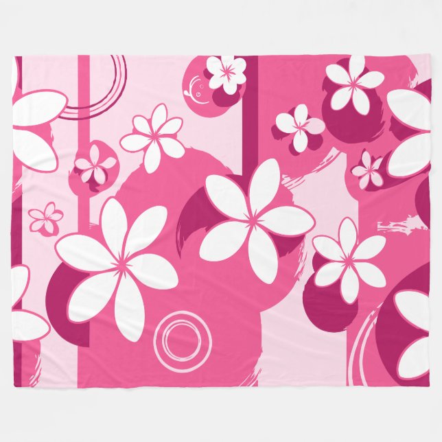 Couverture Polaire Fleurs à Pétales Blancs avec Contours Roses (Devant (Horizontal))