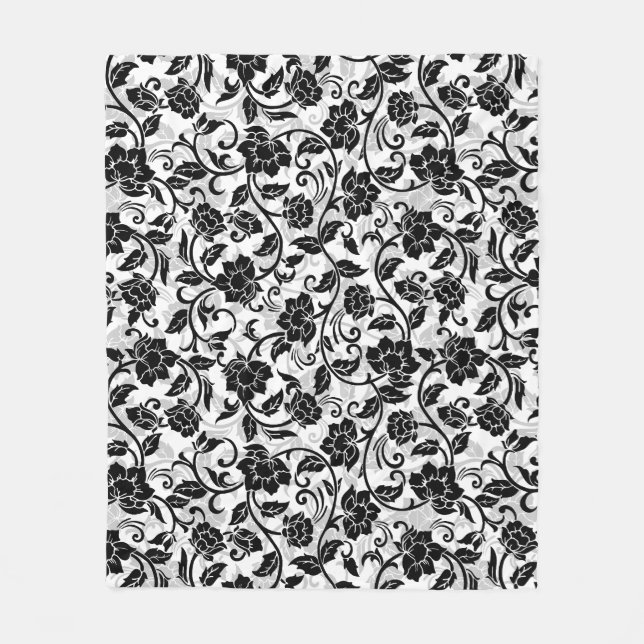 Couverture Polaire Fleurs à rayures noir et gris (Devant)