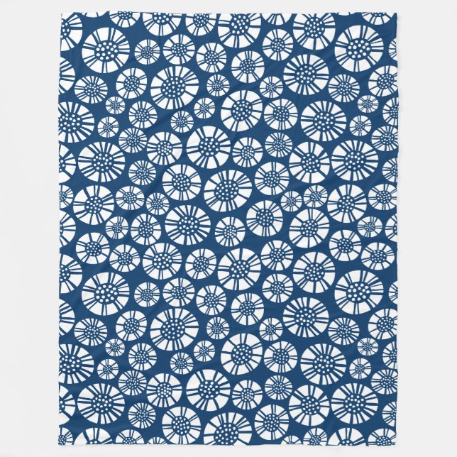 Couverture Polaire Fleurs Abstraites 031023 - Blanc sur Shibori Blue (Devant)