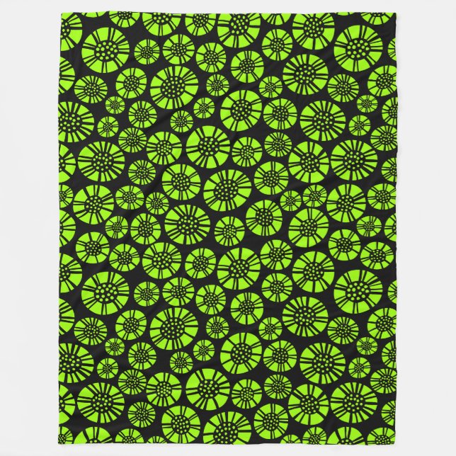 Couverture Polaire Fleurs Abstraites 031023 - Chartreuse sur Noir (Devant)