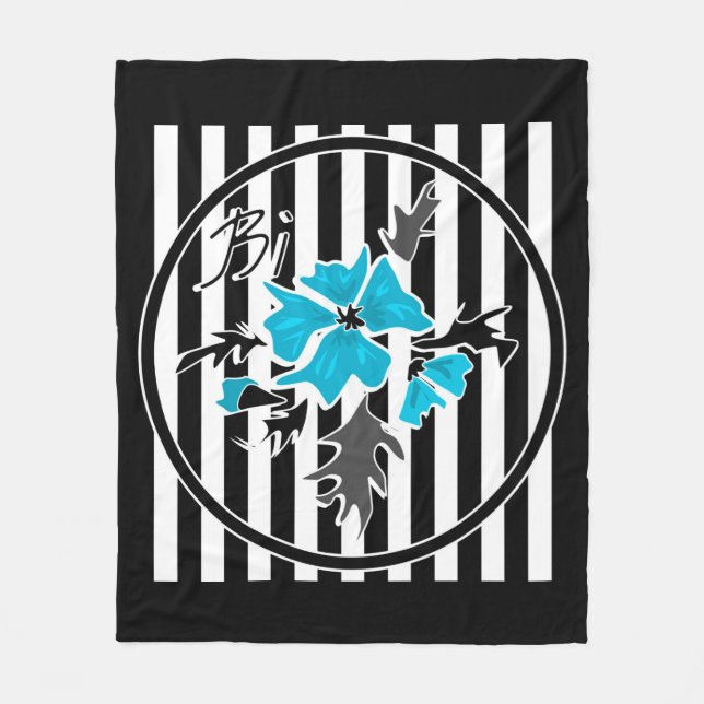 Couverture Polaire Fleurs abstraites bleues floral blanc noir (Devant)