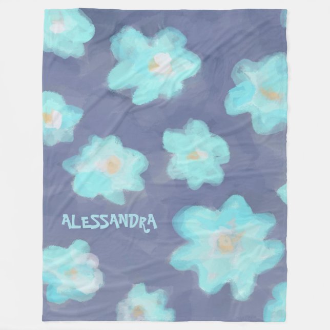 Couverture Polaire Fleurs aquarelle monogramme bleu sarcelle fleurs s (Devant)
