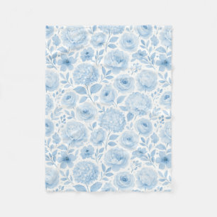 Couverture Polaire Fleurs aquarelles bleues et blanches