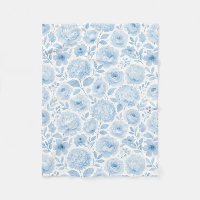 Couverture Polaire Fleurs aquarelles bleues et blanches (Devant)