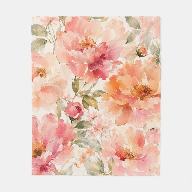 Couverture Polaire Fleurs aquarelles romantiques chaudes d'été (Devant)