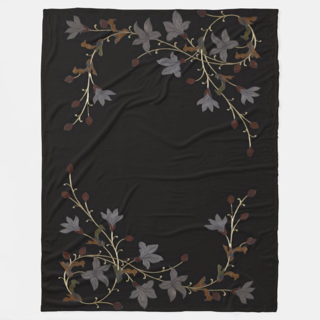 Couverture Polaire Fleurs Art Déco sur fond noir (Devant)