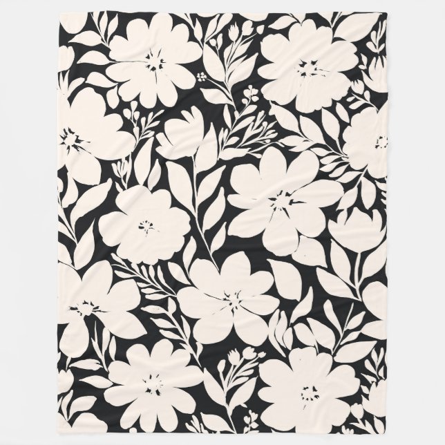 Couverture Polaire Fleurs beiges modernes Botanique noire (Devant)