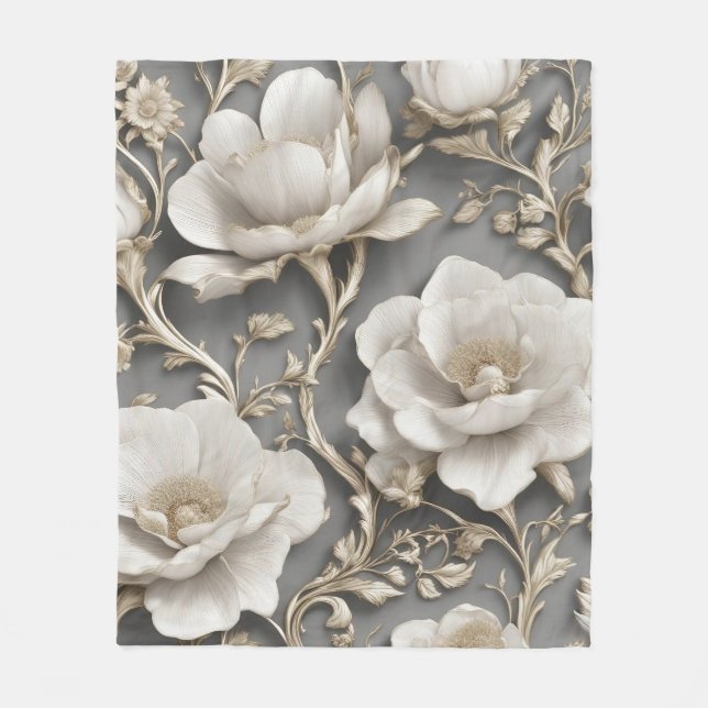 Couverture Polaire Fleurs blanches (Devant)