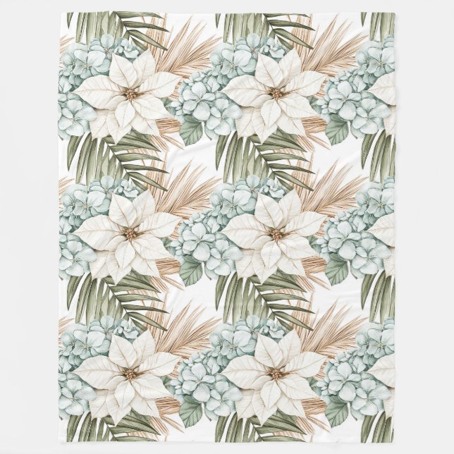 Couverture Polaire Fleurs blanches bleues tropicales   (Devant)
