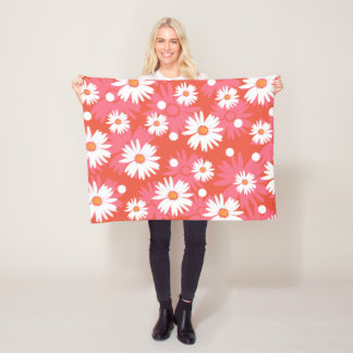 Couverture Polaire Fleurs blanches - champ orange