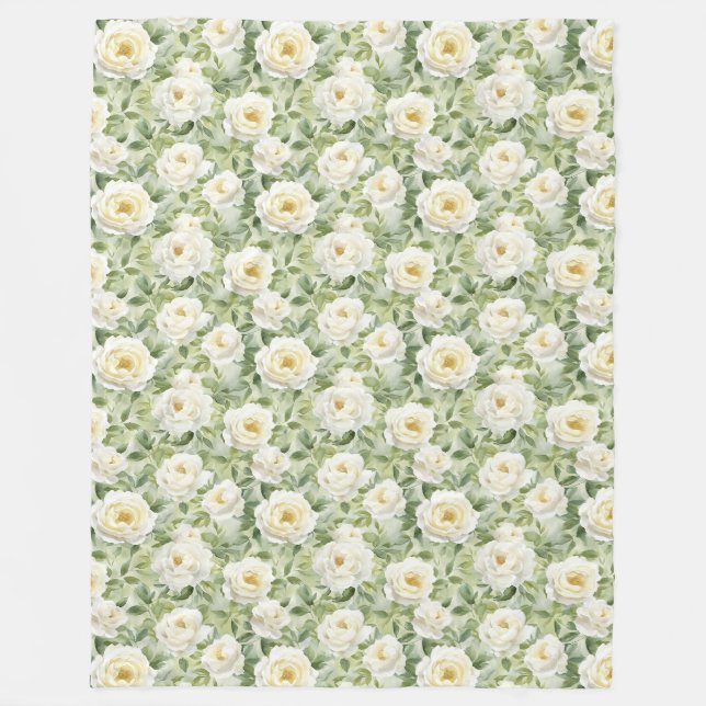Couverture Polaire Fleurs Blanches Élégantes Baby Shower Nuptial (Devant)