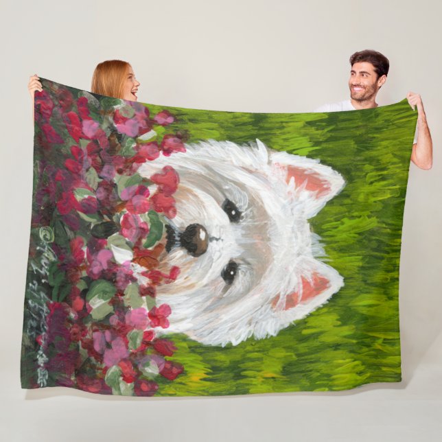 Couverture Polaire Fleurs blanches et roses (En situation)