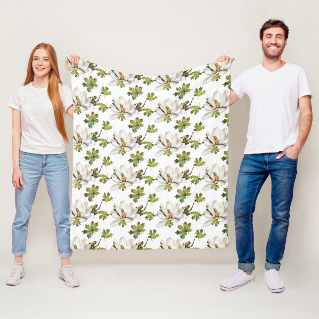 Couverture Polaire Fleurs blanches Feuilles verts (En situation)