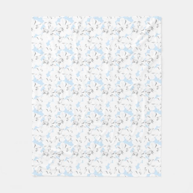 Couverture Polaire Fleurs blanches sur bleu clair. (Devant)
