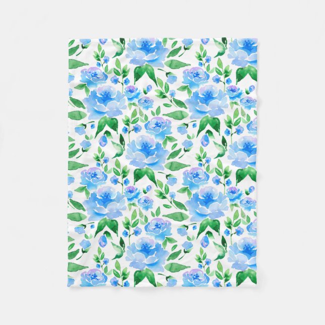Couverture Polaire Fleurs bleu d'eau (Devant)