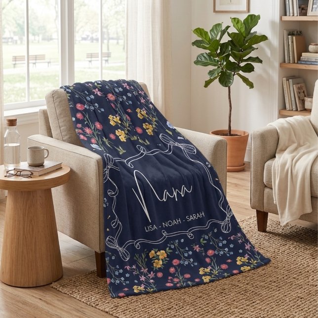 Couverture Polaire Fleurs Bleu Unique Nana Petits-enfants  (Créateur téléchargé)