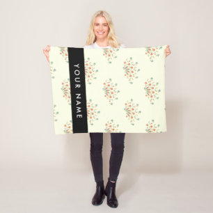 Couverture Polaire Fleurs bleues et rouges, noires, votre nom